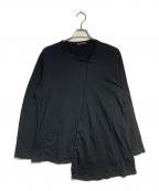 REGULATION Yohji Yamamotoレギュレーションヨウジヤマモト）の古着「ヘンリーネックアシメカットソー/Asymmetrical Henley Neck Top」｜ブラック
