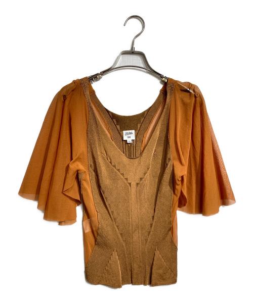 Jean Paul Gaultier FEMME（ジャンポールゴルチエ フェム）Jean Paul Gaultier FEMME (ジャンポールゴルチエ フェム) 切替シアーブラウス/Sheer paneled blouse ブラウン サイズ:40の古着・服飾アイテム
