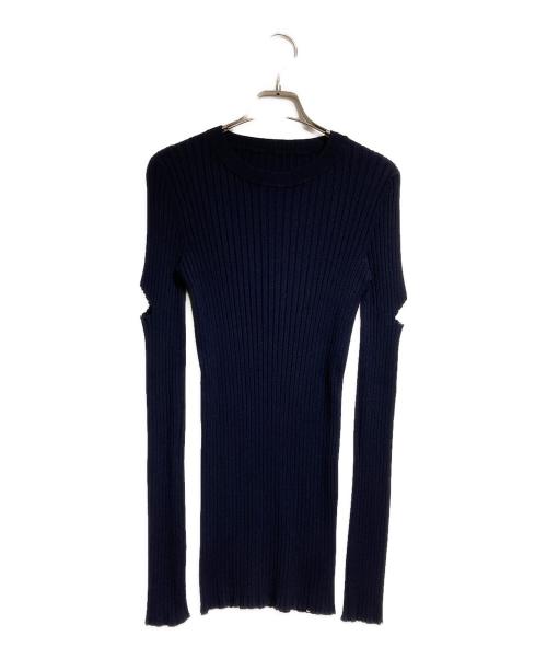 MM6 Maison Margiela（エムエムシックスメゾンマルジェラ）MM6 Maison Margiela (エムエムシックスメゾンマルジェラ) エルボーホールデザインリブカットソー/Elbow Cutout Ribbed Top ネイビー サイズ:Sの古着・服飾アイテム