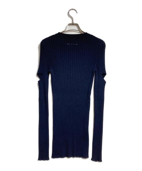 MM6 Maison Margiela（エムエムシックスメゾンマルジェラ）MM6 Maison Margiela (エムエムシックスメゾンマルジェラ) エルボーホールデザインリブカットソー/Elbow Cutout Ribbed Top ネイビー サイズ:Sの古着・服飾アイテム