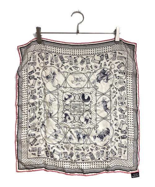 HERMES（エルメス）HERMES (エルメス) カレ55 シルクスカーフ/Carré 55 Silk Scarf ベージュ×レッドの古着・服飾アイテム