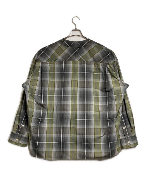 Maison MIHARA YASUHIRO（メゾン ミハラ ヤスヒロ）Maison MIHARA YASUHIRO (メゾン ミハラ ヤスヒロ) スカーフディティール チェックシャツ/Scarf Detail CheckShirt グレー×カーキ サイズ:46の古着・服飾アイテム