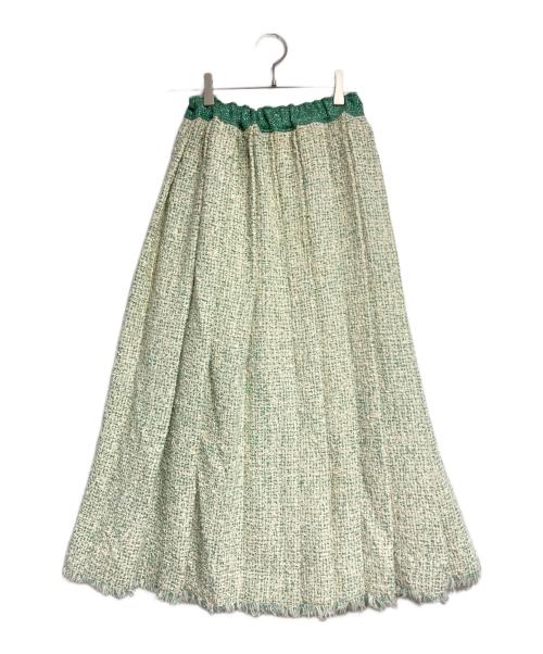 BLAMINK（ブラミンク）BLAMINK (ブラミンク) ラメツイード プリーツスカート/Lamé tweed pleated skirt  ベージュ×グリーン サイズ:36の古着・服飾アイテム