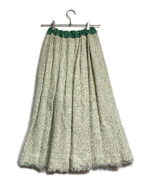BLAMINK（ブラミンク）BLAMINK (ブラミンク) ラメツイード プリーツスカート/Lamé tweed pleated skirt  ベージュ×グリーン サイズ:36の古着・服飾アイテム
