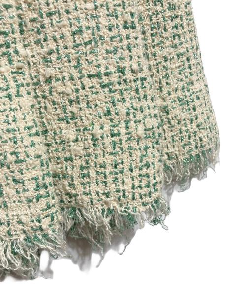 BLAMINK（ブラミンク）BLAMINK (ブラミンク) ラメツイード プリーツスカート/Lamé tweed pleated skirt  ベージュ×グリーン サイズ:36の古着・服飾アイテム