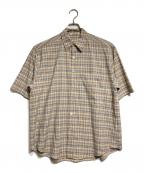 AURALEEオーラリー）の古着「WASHABLE SUPER LIGHT WOOL CHECK HALF SLEEVED SHIRTS/ウォッシャブルスーパーライトウールチェック半袖シャツ」｜ベージュ