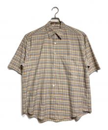 AURALEE（オーラリー）の古着「WASHABLE SUPER LIGHT WOOL CHECK HALF SLEEVED SHIRTS/ウォッシャブルスーパーライトウールチェック半袖シャツ」｜ベージュ
