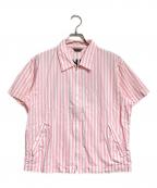COMME des GARCONS HOMME PLUSコムデギャルソンオムプリュス）の古着「インナープリントストライプジップシャツ/Striped Zip-Up Shirt with Inner Print」｜ピンク
