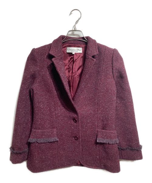 Christian Dior PRET-A-PORTER（クリスチャンディオールプレタポルテ）Christian Dior PRET-A-PORTER (クリスチャンディオールプレタポルテ) ツイードフリンジジャケット/Tweed fringe jacket パープル サイズ:Sの古着・服飾アイテム