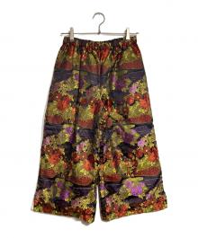 tricot COMME des GARCONS（トリココムデギャルソン）の古着「KIMONOジャガードクロップワイドパンツ/Kimono Jacquard Cropped Wide-Leg Pants」｜レッド×ゴールド