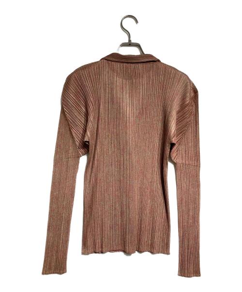 PLEATS PLEASE（プリーツプリーズ）PLEATS PLEASE (プリーツプリーズ) メランジ柄プリーツカーディガン / Melange pleated cardigan ブラウン×ピンク サイズ:３の古着・服飾アイテム