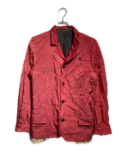 COMME des GARCONS HOMME PLUS（コムデギャルソンオムプリュス）COMME des GARCONS HOMME PLUS (コムデギャルソンオムプリュス) レースフリルライニングナイロンツイルテーラードジャケット/Nylon Twill Tailored Jacket レッド サイズ:Mの古着・服飾アイテム