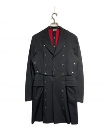 COMME des GARCONS HOMME PLUS（コムデギャルソンオムプリュス）の古着「ウールギャバスタッズロングジャケット」｜ブラック
