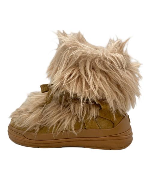 MONCLER（モンクレール）MONCLER (モンクレール) フェイクファーレースアップブーツ/Faux fur lace-up boots ブラウン サイズ:38の古着・服飾アイテム