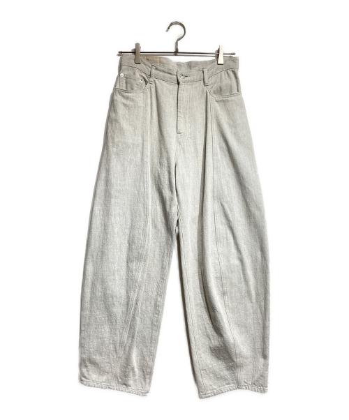 soduk（スドーク）soduk (スドーク) レザーパッチ ワイド テーパード パンツ/Leather patch wide tapered pants グレー サイズ:Mの古着・服飾アイテム