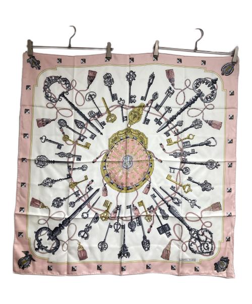 HERMES（エルメス）HERMES (エルメス) カレ90 ホワイト×ピンクの古着・服飾アイテム