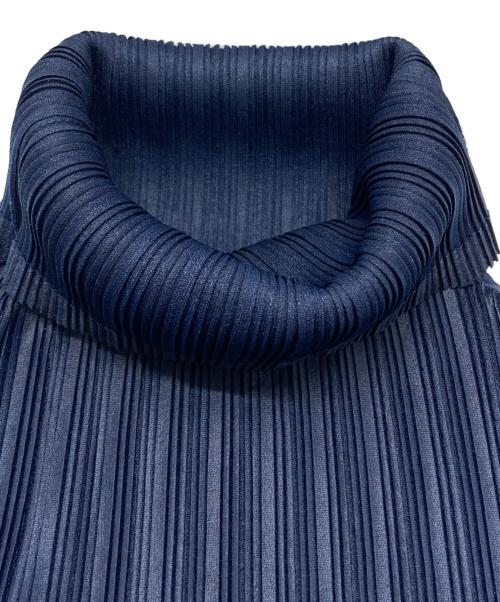 PLEATS PLEASE（プリーツプリーズ）PLEATS PLEASE (プリーツプリーズ) プリーツハイネックカットソー/Pleated high-neck top ネイビー サイズ:3の古着・服飾アイテム