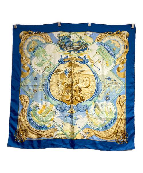 HERMES（エルメス）HERMES (エルメス) カレ90/au dela des cinq mers/5つの海を越えて ブルーの古着・服飾アイテム