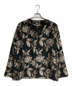 Needlesニードルズ）の古着「V Neck Shirt - C/CU/PE Flower Cut Jq./Vネックシャツ - コットン/キュプラ/ポリエステル フラワーカットジャガード」｜ブラック