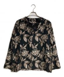 Needles（ニードルズ）の古着「V Neck Shirt - C/CU/PE Flower Cut Jq./Vネックシャツ - コットン/キュプラ/ポリエステル フラワーカットジャガード」｜ブラック