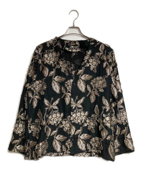 Needles（ニードルズ）Needles (ニードルズ) V Neck Shirt - C/CU/PE Flower Cut Jq./Vネックシャツ - コットン/キュプラ/ポリエステル フラワーカットジャガード ブラック サイズ:Mの古着・服飾アイテム