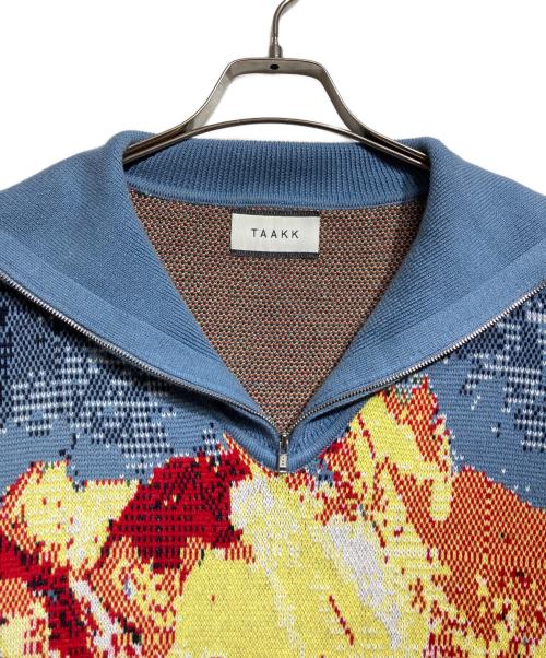 TAAKK（ターク）TAAKK (ターク) JACQUARD ZIP UP KNIT/ジャガードジップアップニット ブルー×レッド サイズ:4の古着・服飾アイテム