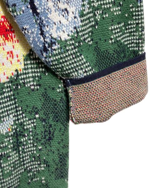 TAAKK（ターク）TAAKK (ターク) JACQUARD ZIP UP KNIT/ジャガードジップアップニット ブルー×レッド サイズ:4の古着・服飾アイテム