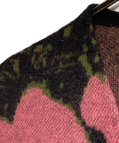 LAD MUSICIAN（ラッドミュージシャン）LAD MUSICIAN (ラッドミュージシャン) MOHAIR KNIT CARDIGAN FLOWER/モヘアニットカーディガン ピンク×ブラック サイズ:44の古着・服飾アイテム