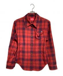 Vivienne Westwood RED LABEL（ヴィヴィアンウエストウッドレッドレーベル）の古着「オーブ刺繍チェックシャツ/Check Shirt」｜レッド×ブラック