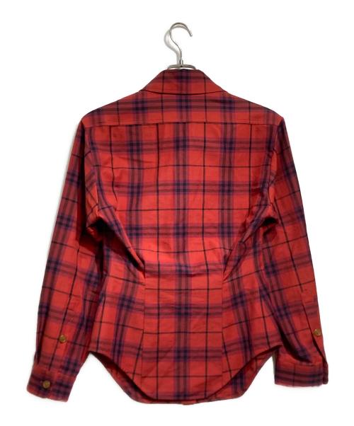 Vivienne Westwood RED LABEL（ヴィヴィアンウエストウッドレッドレーベル）Vivienne Westwood RED LABEL (ヴィヴィアンウエストウッドレッドレーベル) オーブ刺繍チェックシャツ/Check Shirt レッド×ブラック サイズ:00の古着・服飾アイテム
