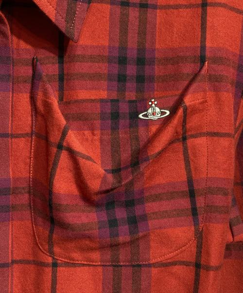 Vivienne Westwood RED LABEL（ヴィヴィアンウエストウッドレッドレーベル）Vivienne Westwood RED LABEL (ヴィヴィアンウエストウッドレッドレーベル) オーブ刺繍チェックシャツ/Check Shirt レッド×ブラック サイズ:00の古着・服飾アイテム