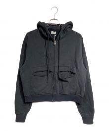 TASKS（タスク）の古着「ジップポケットダメージデザインパーカー/Distressed Zip-Pocket Hoodie」｜ブラック