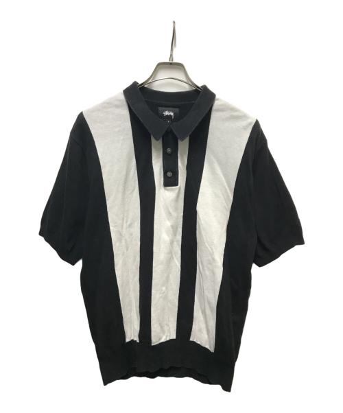 stussy（ステューシー）stussy (ステューシー) ニットポロシャツ ブラック×ホワイト サイズ:Lの古着・服飾アイテム