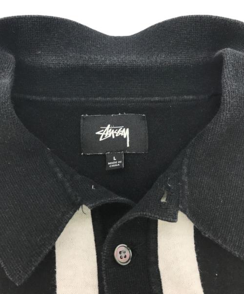 stussy（ステューシー）stussy (ステューシー) ニットポロシャツ ブラック×ホワイト サイズ:Lの古着・服飾アイテム