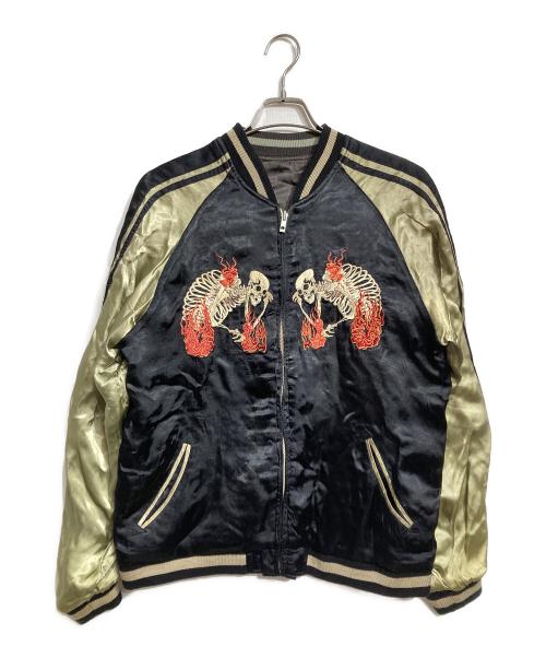 花旅楽団（ハナタビガクダン）花旅楽団 (ハナタビガクダン) スカジャン/ Sukajan ブラック サイズ:Ｌの古着・服飾アイテム