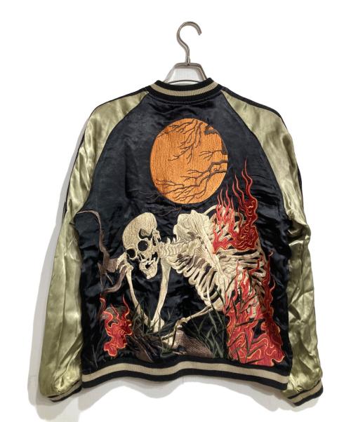 花旅楽団（ハナタビガクダン）花旅楽団 (ハナタビガクダン) スカジャン/ Sukajan ブラック サイズ:Ｌの古着・服飾アイテム