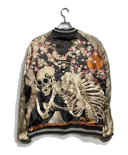 花旅楽団（ハナタビガクダン）花旅楽団 (ハナタビガクダン) スカジャン/ Sukajan ブラック サイズ:Ｌの古着・服飾アイテム