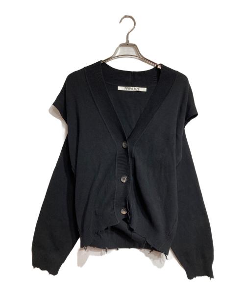 PERVERZE（パーバーズ）PERVERZE (パーバーズ) crash wide knit cardigan/クラッシュワイドニットカーディガン ブラック サイズ:Freeの古着・服飾アイテム