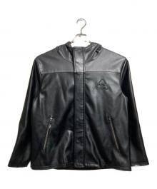 glamb×hide（グラム×ヒデ）の古着「フェイクレザーラインパーカー/Faux leather lined hoodie」｜ブラック×グレー