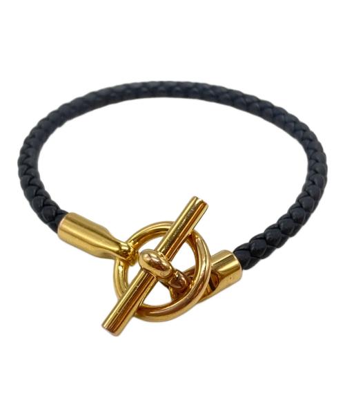 HERMES（エルメス）HERMES (エルメス) Glenan leather bracelet/グレナンレザーブレスレット ブラック×ゴールドの古着・服飾アイテム