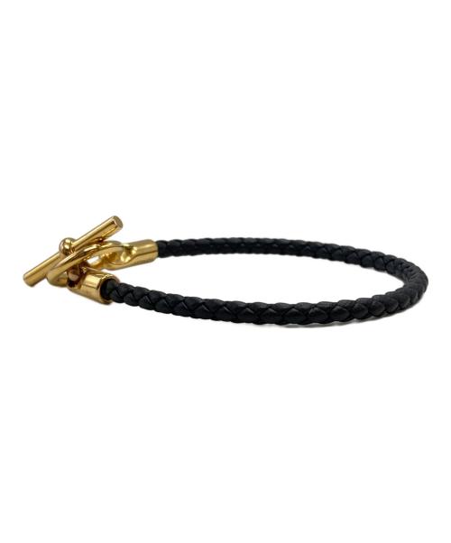 HERMES（エルメス）HERMES (エルメス) Glenan leather bracelet/グレナンレザーブレスレット ブラック×ゴールドの古着・服飾アイテム