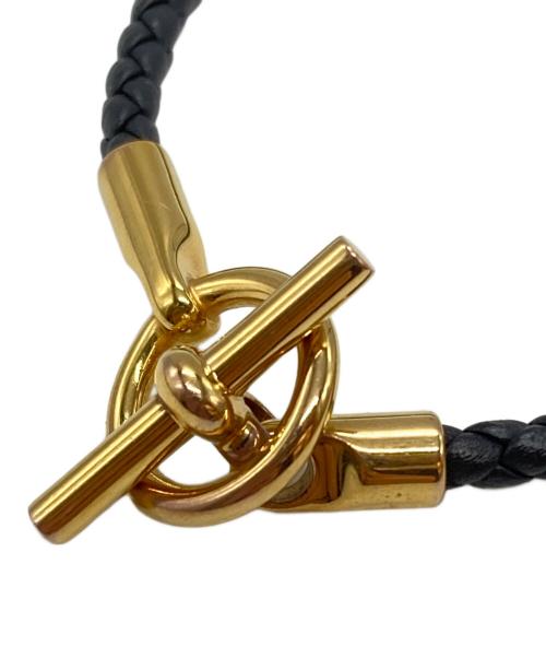 HERMES（エルメス）HERMES (エルメス) Glenan leather bracelet/グレナンレザーブレスレット ブラック×ゴールドの古着・服飾アイテム