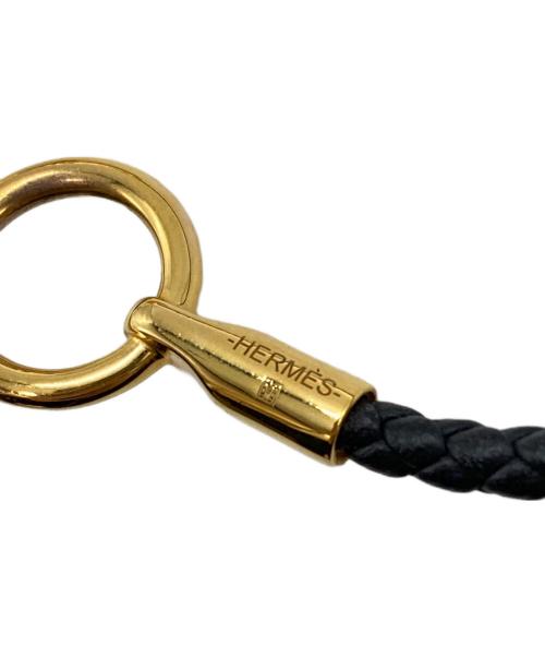 HERMES（エルメス）HERMES (エルメス) Glenan leather bracelet/グレナンレザーブレスレット ブラック×ゴールドの古着・服飾アイテム