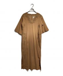 LOKITHO（ロキト）の古着「CORD EMBROIDERY DRESS/コード刺繍（刺しゅう）ワンピース」｜ブラウン