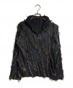 PLEATS PLEASEプリーツプリーズ）の古着「フリンジ装飾プリーツカットソー/Pleated top with fringe trim」｜ブラック