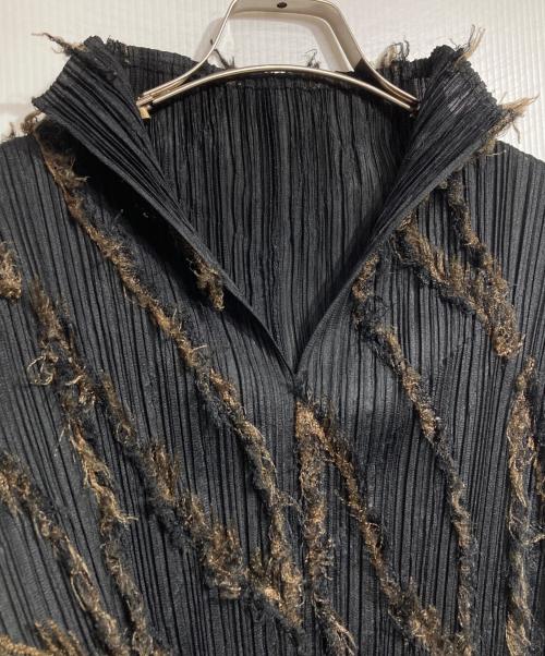 PLEATS PLEASE（プリーツプリーズ）PLEATS PLEASE (プリーツプリーズ) フリンジ装飾プリーツカットソー/Pleated top with fringe trim ブラック サイズ:3の古着・服飾アイテム