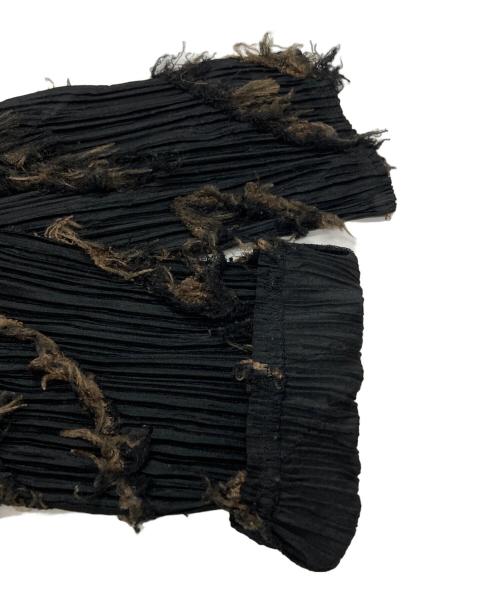 PLEATS PLEASE（プリーツプリーズ）PLEATS PLEASE (プリーツプリーズ) フリンジ装飾プリーツカットソー/Pleated top with fringe trim ブラック サイズ:3の古着・服飾アイテム