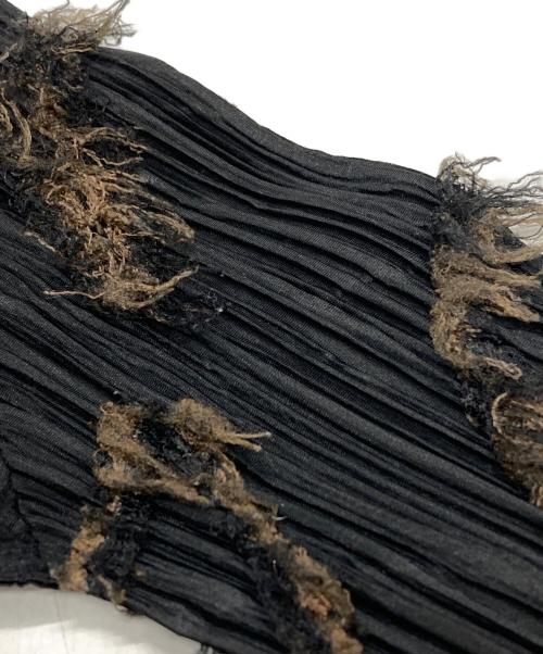 PLEATS PLEASE（プリーツプリーズ）PLEATS PLEASE (プリーツプリーズ) フリンジ装飾プリーツカットソー/Pleated top with fringe trim ブラック サイズ:3の古着・服飾アイテム