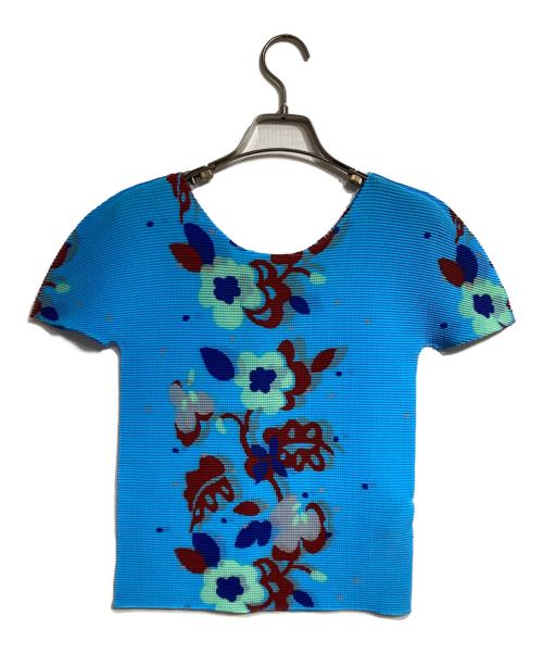 me ISSEY MIYAKE（ミーイッセイ ミヤケ）me ISSEY MIYAKE (ミーイッセイ ミヤケ) フラワープリントプリーツカットソー ブルー サイズ:FREEの古着・服飾アイテム