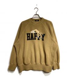 UNDERCOVER（アンダーカバー）の古着「HAPPYビジューハンドボアスウェット/Bijou & Boa Sweatshirt with "HAPPY" Lettering」｜ブラウン